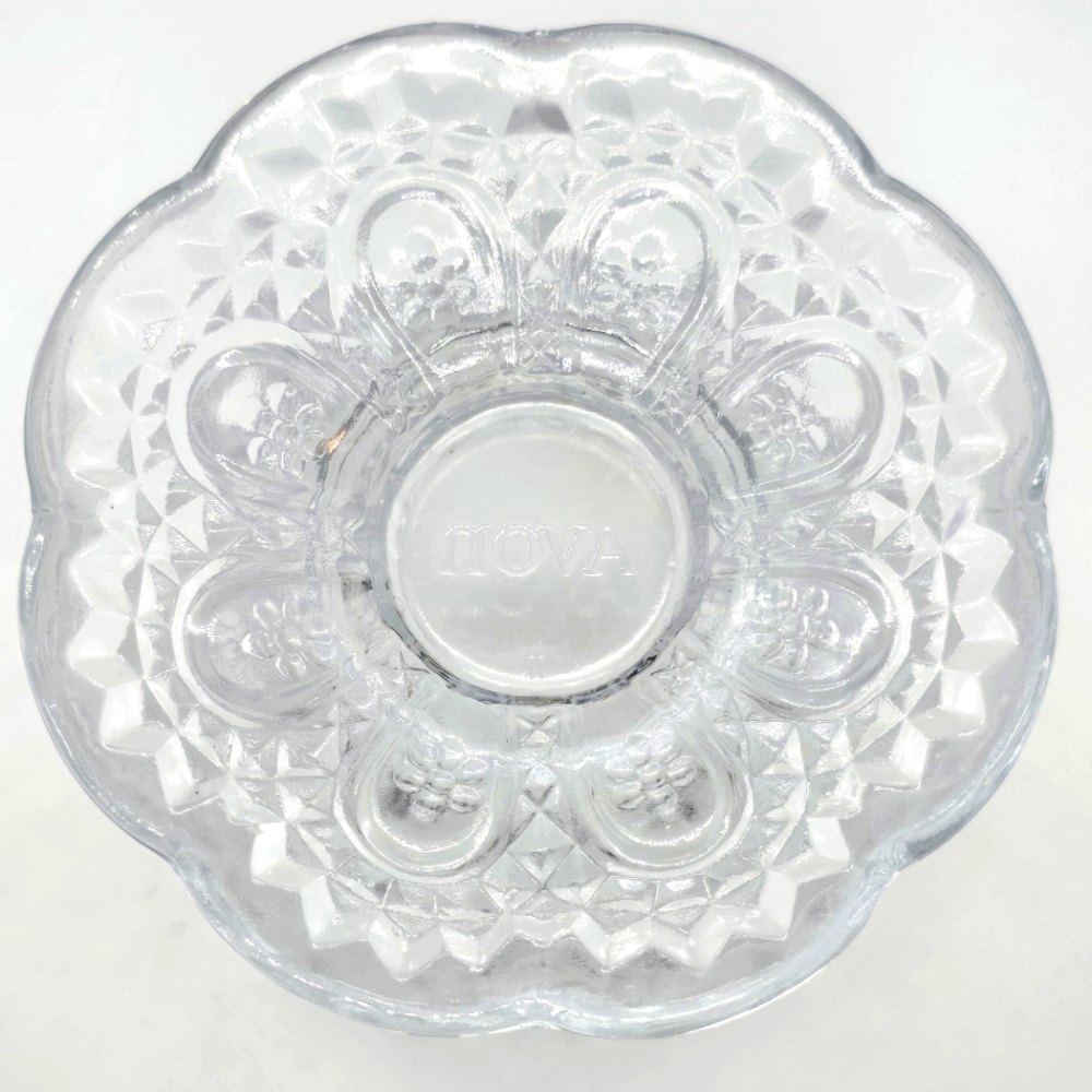 Vintage Floral Avon Glass Candle Holder Bud Vase Candy Dish Clear Glass - Picture 4 of 6